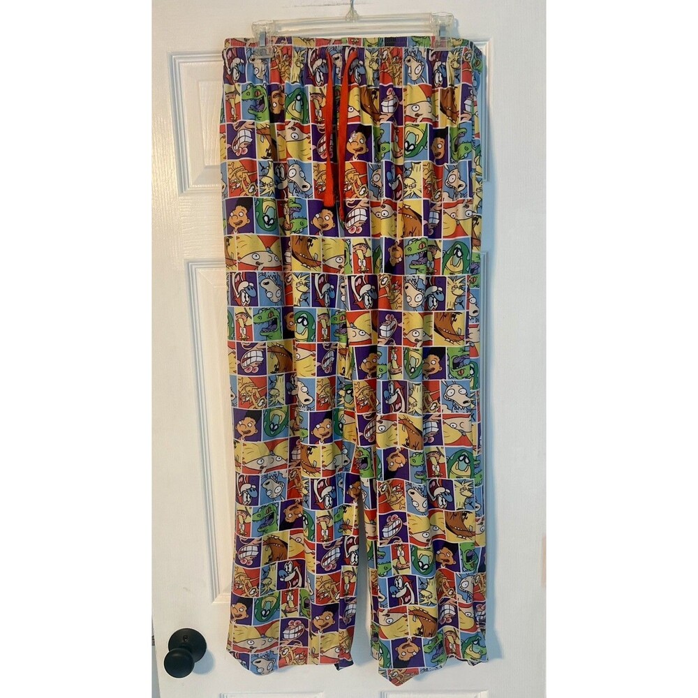 Nickelodeon Pajama Pants Mens XL 90s Cartoon Collage Rugrats Hey Arnold Flawed